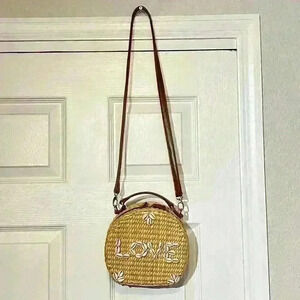 POOLSIDE x Dannijo Ariana “LOVE” Shell Rattan Circular Basket Handbag Purse